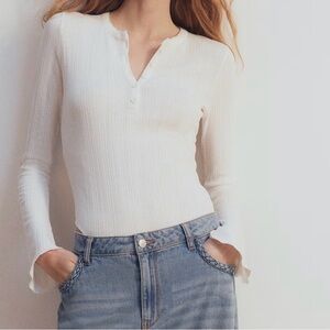 H&M Off-White Ribbed Long Sleeve Tee